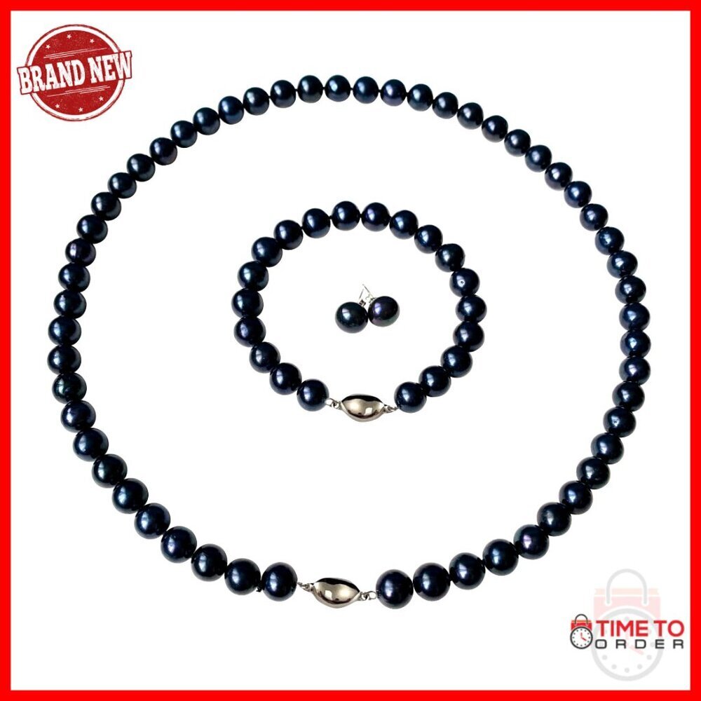 Genuine Cultured Freshwater Pearl Jewelry Set Necklace Bracelet Earrings